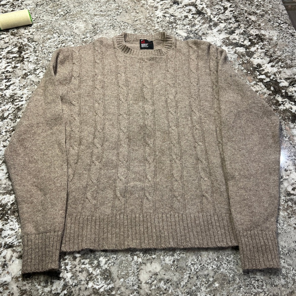 Vintage 1990s Robert Bruce Brown Cable Knit Wool Blend Crewneck Sweater XL USA